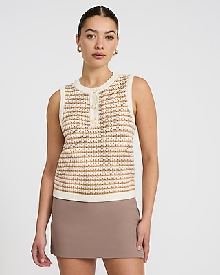 Cotton Tipped Crew Neck Novelty Button Sweater Tank