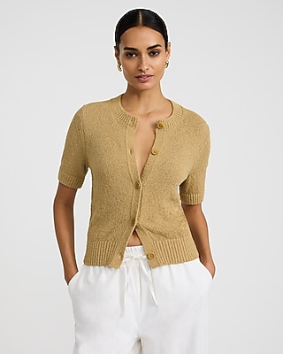 Textured Short Sleeve Button Front Cardigan