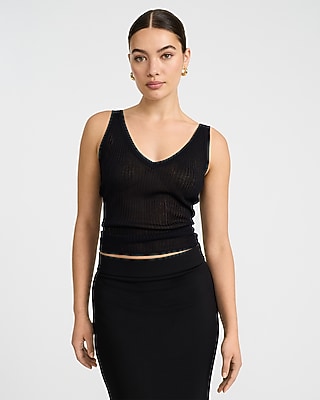 Lightweight Textured Ribbed V-Neck Sweater Tank