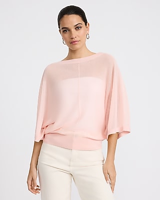 Sheer Boat Neck Dolman Sleeve Banded Sweater