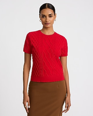 Skimming Cable Knit Sweater Tee in Airy Soft