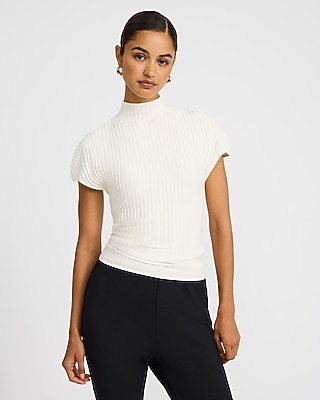 Fitted Ribbed Mock Neck Short Sleeve Sweater Tee