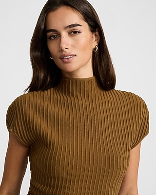 Fitted Ribbed Mock Neck Short Sleeve Sweater Tee