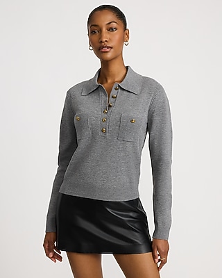 Novelty Button Front Sweater Polo in Airy Soft