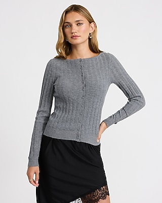 Pointelle Boat Neck Long Sleeve Sweater