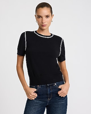 Skimming Tipped Crew Neck Sweater in Airy Soft