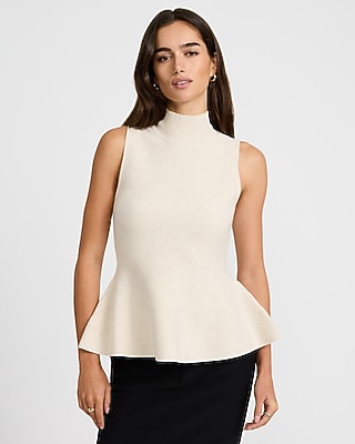 Mock Neck Sleeveless Peplum Sweater