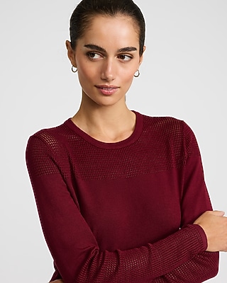 Pointelle Paneled Crew Neck Sweater