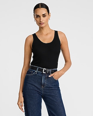 Express Women's Ribbed Scoop Neck Sweater Tank Top in Black Medium/Large