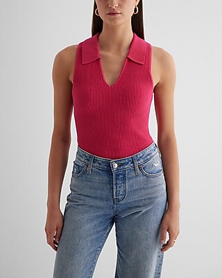 Ribbed V-Neck Polo Sweater Tank