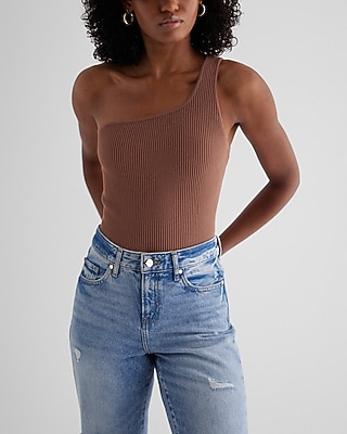 Ribbed One Shoulder Sweater Tank Brown Women's XL