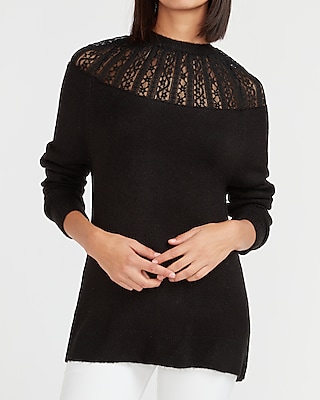 Lace Pieced Crew Neck Sweater