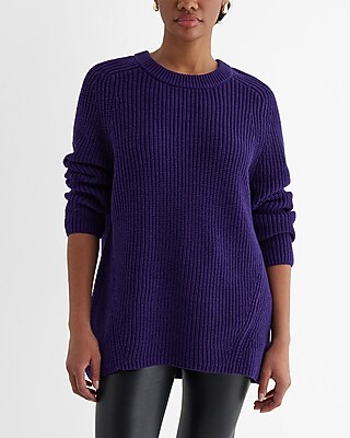 London Ribbed Knit Crew Neck Oversized Sweater Purple Women's XS
