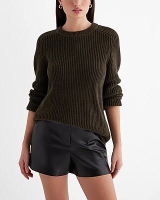 London Ribbed Knit Crew Neck Oversized Sweater Green Women's M