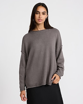 Boat Neck Roll Hem Oversized Sweater