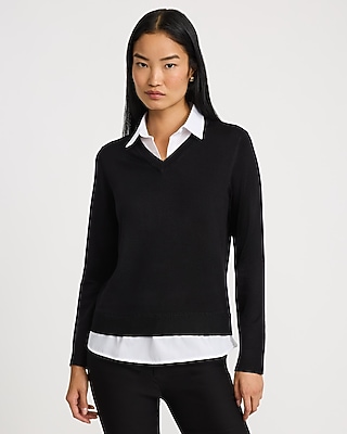 Layered V-Neck Pullover Sweater