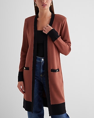 Tipped Padded Shoulder Novelty Button Pocket Cardigan