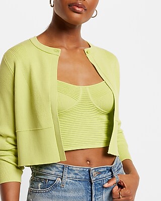 Bodycon Ribbed One Button Cardigan Yellow Women's XS