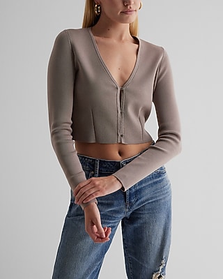 V-Neck Cutout Button Cropped Cardigan