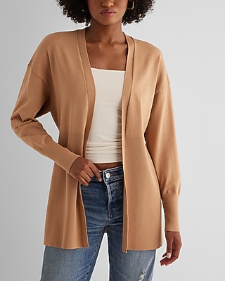 Ribbed Dolman Sleeve Cardigan Brown Women's S