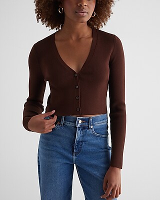 Fitted Ribbed V-Neck Cropped Cardigan