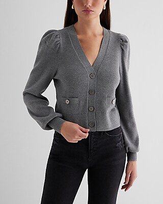 Shine Tipped V-Neck Cardigan  Gray Women's M