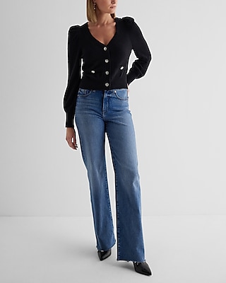 V-Neck Embellished Rhinestone Button Cardigan