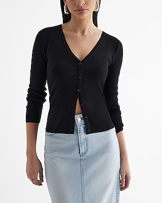 Silky Soft Fitted V-Neck Cardigan Black Women's M