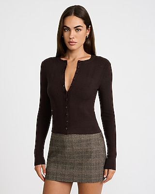 Fitted Ribbed Crew Neck Cardigan