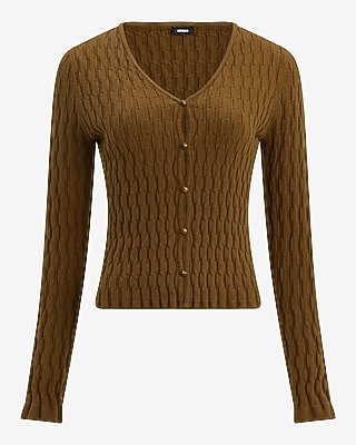 Cotton Fitted Textured Novelty Button Keyhole Cardigan