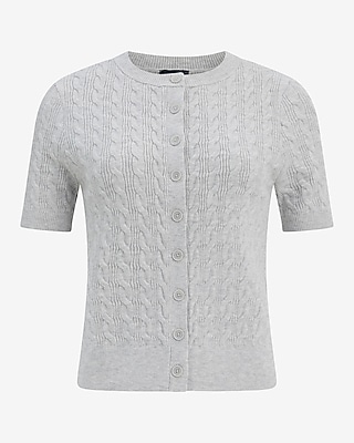 Cable Knit Short Sleeve Cardigan in Airy Soft