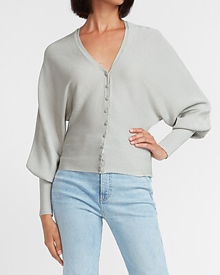 Image of Balloon Sleeve V-Neck Cardigan Gray Women's XXS