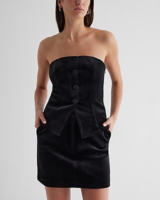 Velvet Strapless Button Front Split Hem Corset Tube Top