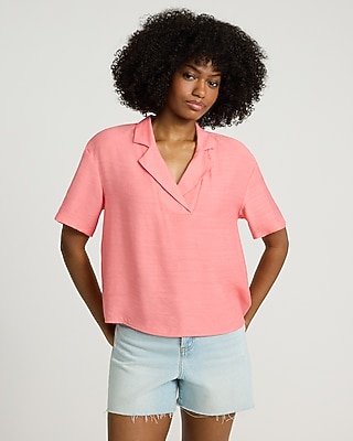 Express Women's Collared Short Sleeve T-Shirt in Coral