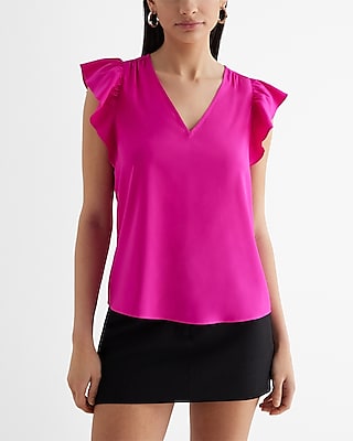 V-Neck Gathered Ruffle Sleeve Gramercy Top Women's