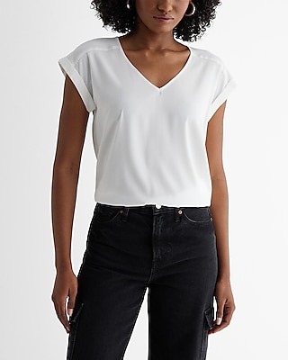 V-Neck Short Cuff Sleeve Gramercy Tee White Women's