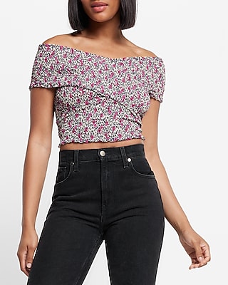 Floral Smocked Off The Shoulder Wrap Crop Top