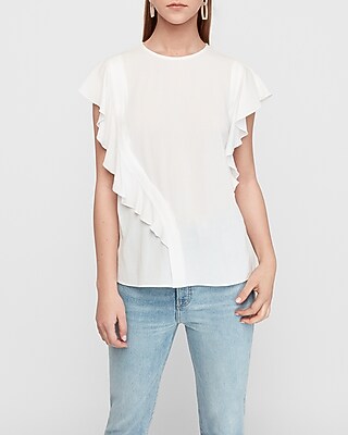 Image of Asymmetrical Flutter Sleeve Top Women's White