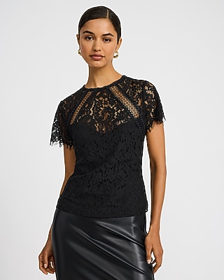 Lace Crew Neck Short Sleeve Top