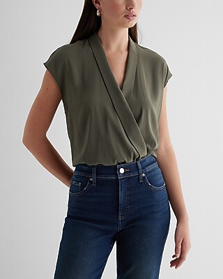 V-Neck Surplice Gramercy Bodysuit Green Women's XS