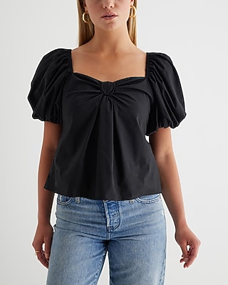 Sweetheart Neckline Tie Back Babydoll Top Black Women's M