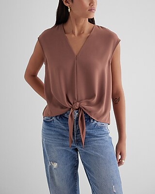 Satin V-Neck Tie Front Gramercy Tee