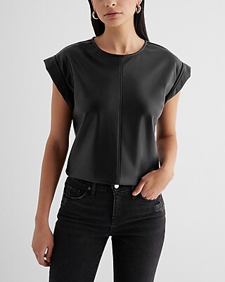 Faux Leather Rolled Sleeve Gramercy Tee Black Women's S