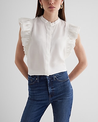 Flutter Sleeve Button Up Gramercy Shirt White Women's XS