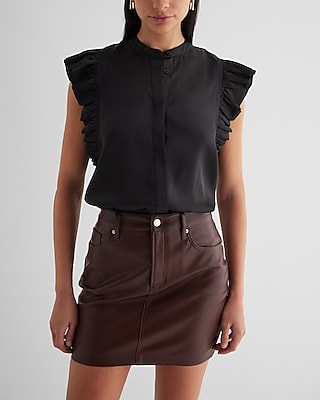 Flutter Sleeve Button Up Gramercy Shirt Black Women's XL
