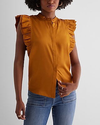 Flutter Sleeve Button Up Gramercy Shirt Yellow Women's S