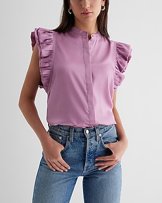 Flutter Sleeve Button Up Gramercy Shirt Purple Women's L