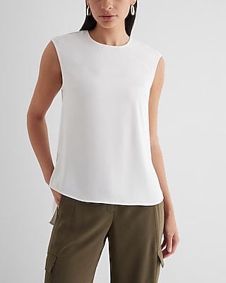 Satin Crew Neck High-Low Hem Gramercy Tee White Women's L