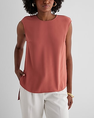 Satin Crew Neck High-Low Hem Gramercy Tee Pink Women's XL