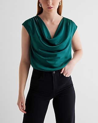 Satin Cowl Neck Gramercy Bodysuit Green Women's M
